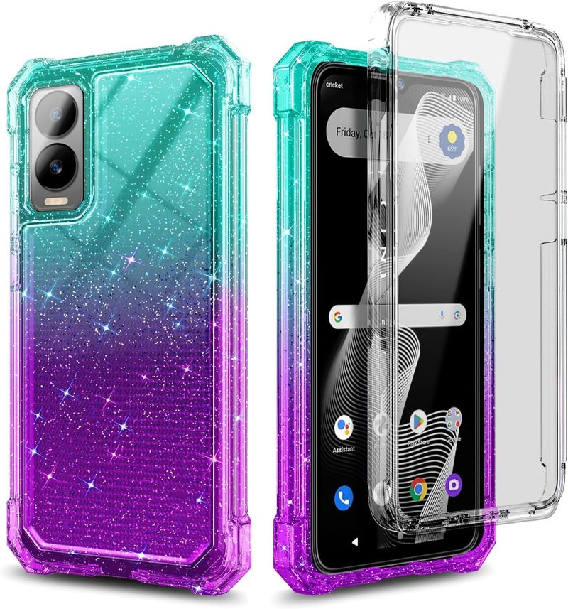 WDHD for Cricket Icon 6 Case (SL219C), AT&T Verge (SL219A) with [Built-in Screen Protector] 9FT Military Grade Drop Tested, Full-Body Protective Shockproof Bumper Cover (Glitter Aqua/Purple) - Image 2
